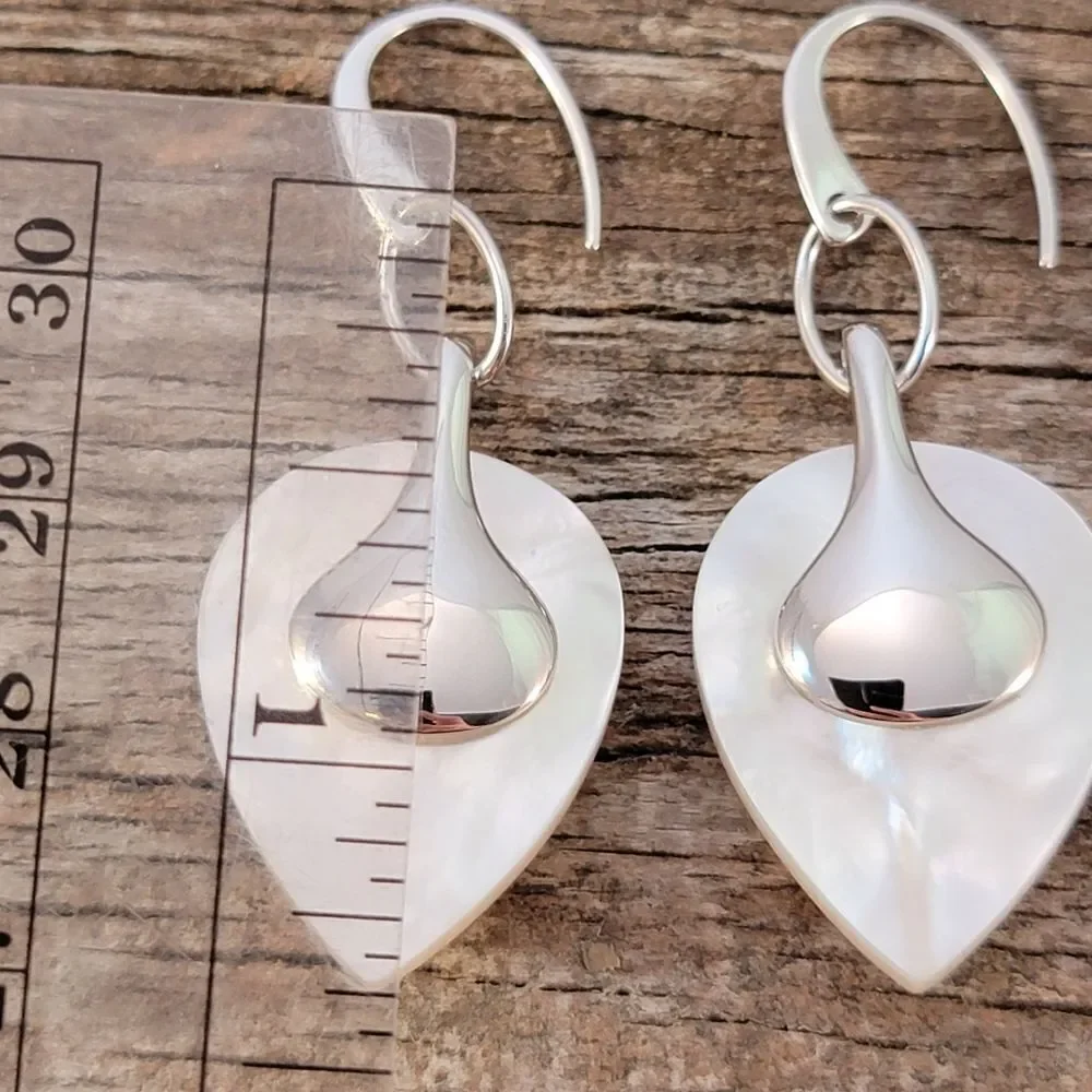 ELLE Sterling Silver Mother Of Pearl Drop Earrings NWOT